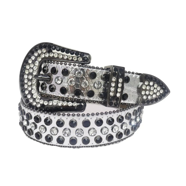 Diamond And Black Rhinestone Belt With Silver Strap