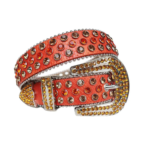 Multi Rhinestone Belt With Red Strap