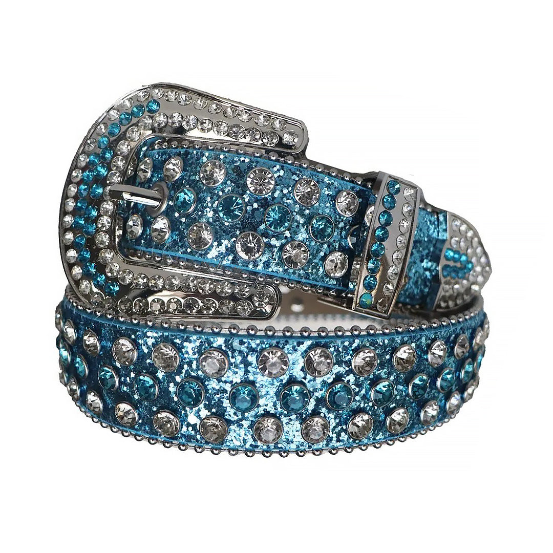 Diamond And Blue Rhinestone Belt With Blue Glitter Strap