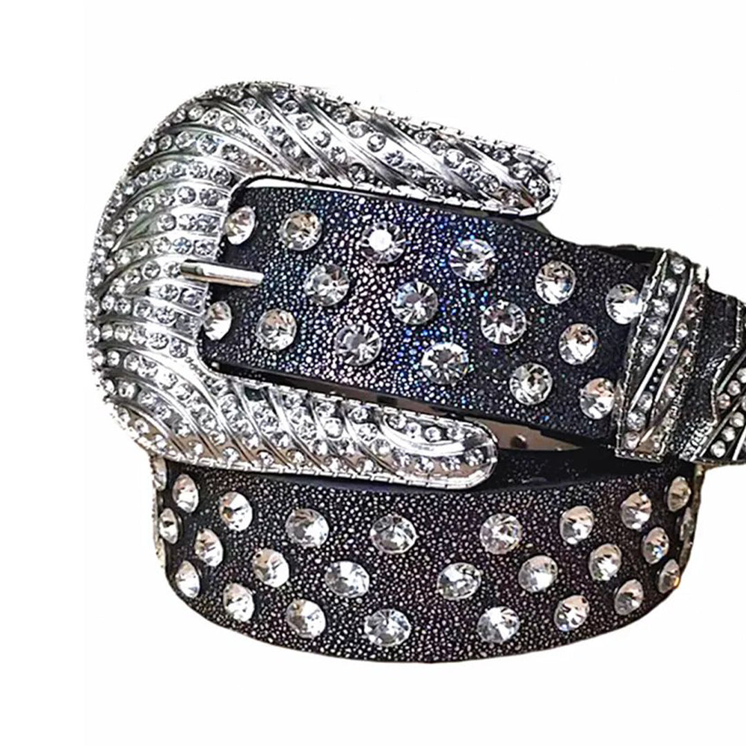 Diamond Rhinestone Belt With Black Glitter Strap