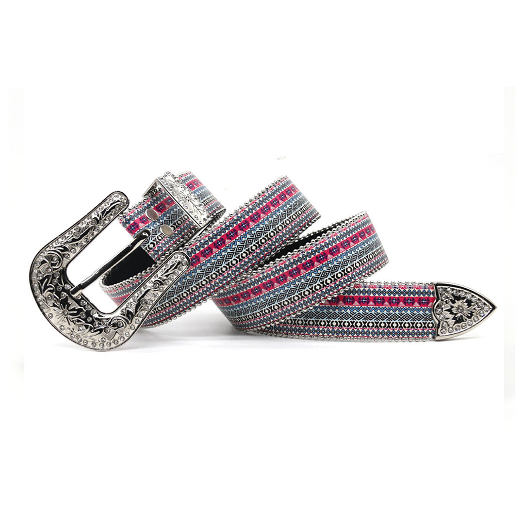 EngTRMved Buckle Sparkling Fish White Studded Rhinestone Belt