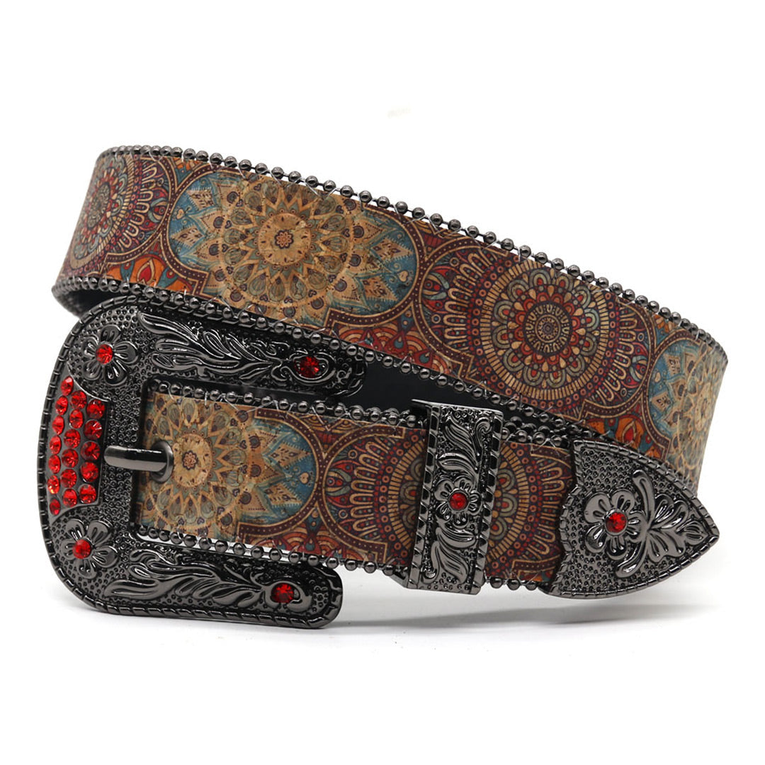 EngTRMved Buckle Zombie Art Red Studded Rhinestone Belt