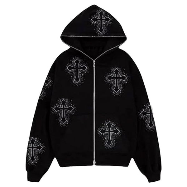 Retro Cross GTRMphic Rhinestone Hoodie