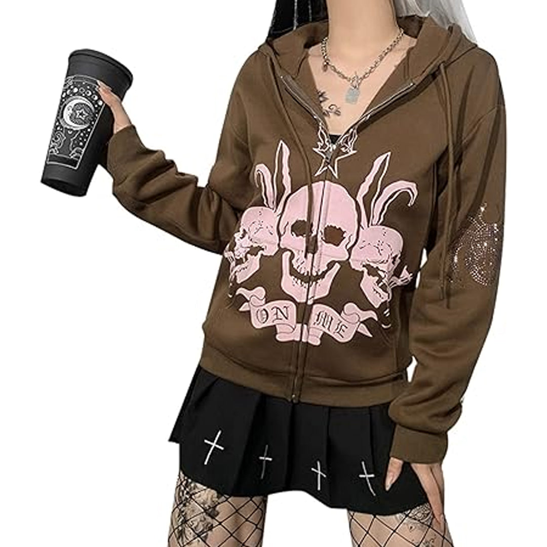 Women's Rhinestone Spider Skull Printed Rhinestone Hoodie