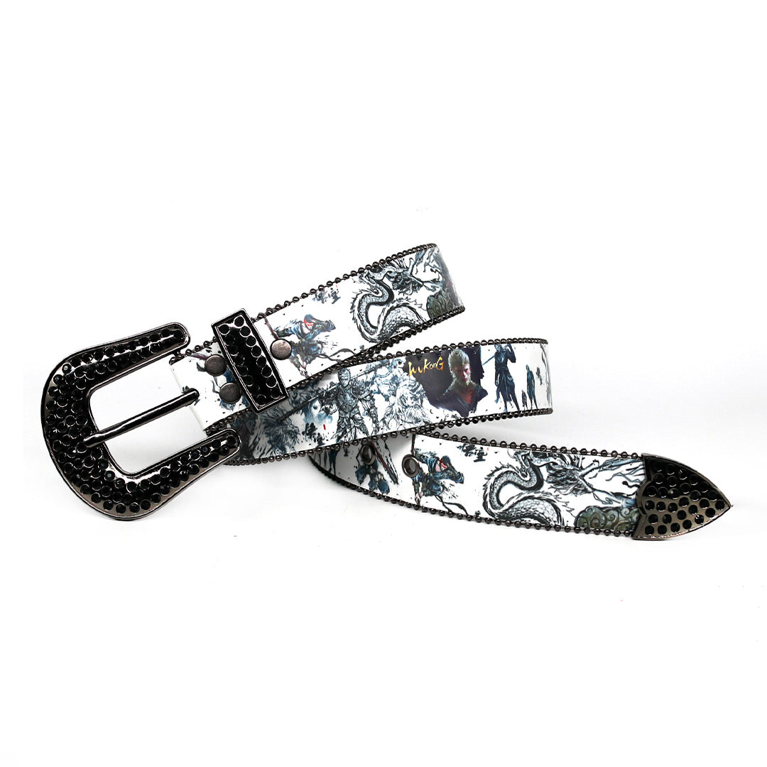 EngTRMved Buckle Halloween DecoTRMtion Black Shiny Rhinestone Belt