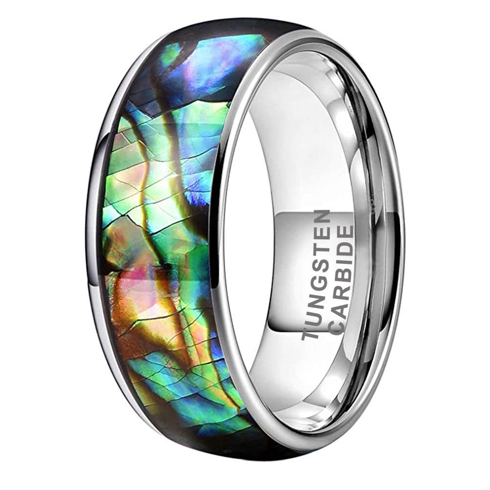 8mm Domed Silver Tungsten Abalone Wedding Band