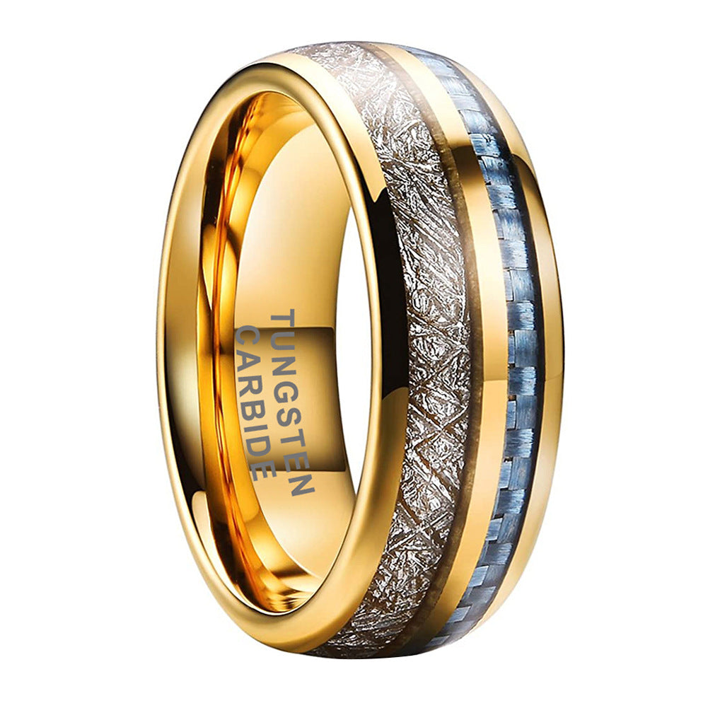 8mm Blue Carbon Fiber Inlay Tungsten Ring with