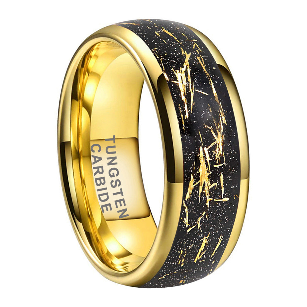 8mm Meteorite Dome Gold Carbide Tungsten Ring